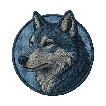 PNG Embroidered wolf patch illustration.