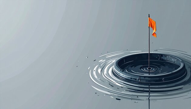 Orange flag on fishing line creating ripples in water.