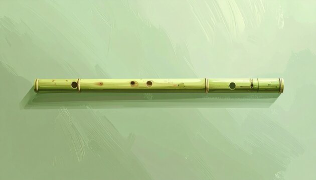 Vintage wooden flute with six finger holes on light background.