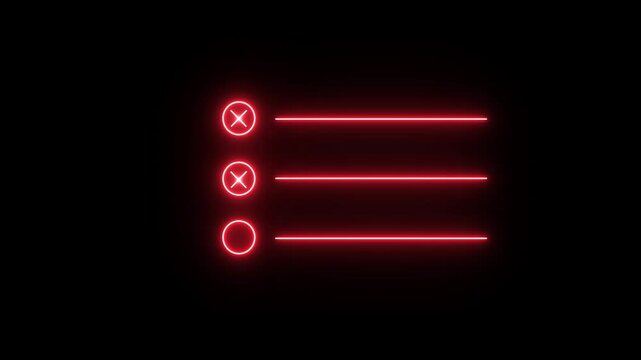 A digital graphic featuring a neon red menu button icon or quiz option selection interface.