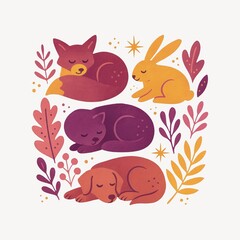Obraz premium Colorful animals sleeping peacefully