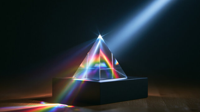 Glass Pyramid Prism Refracting Light into Rainbow Spectrum