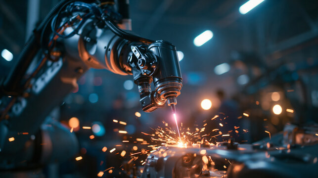 Robotic Arm Welding Metal in Modern Automated Factory
