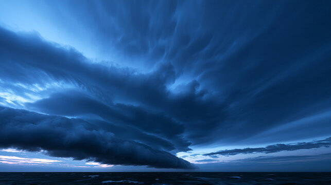 Dramatic Storm Clouds Gathering Over Ocean Sky at Twilight