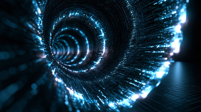 Futuristic Glowing Blue Digital Tunnel with Streaming Data