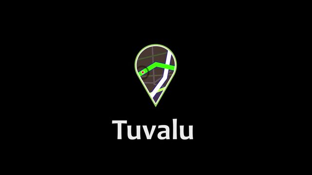 Abstract digital navigation map with glowing green path and target marker, tuvalu, route location gps travel technology