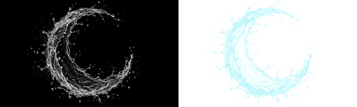 Water splash in the shape of a crescent moon isolated on transparent background