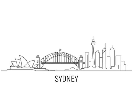 Simple line drawing of Sydney skyline