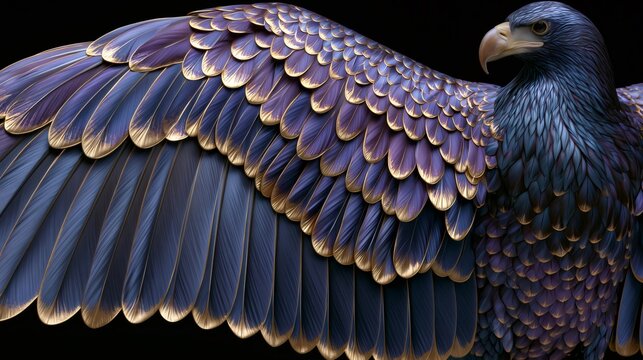 Stylized eagle with vibrant purple gold feathers