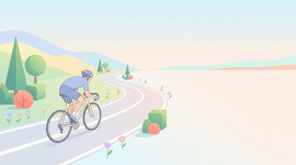 Fototapeta premium Cyclist riding on winding road through scenic outdoor landscape