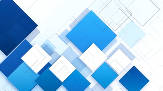 Modern tech background with blue and white overlapping geometric diamond squares and light thin lines.