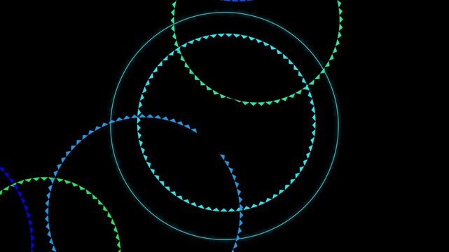 Mesmerizing abstract Motion Graphic featuring vibrant, glowing, and interconnected dotted circles on a sleek black background, evoking futuristic energy and digital connectivity