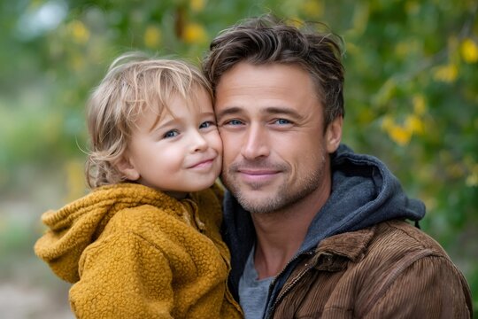 Father and son embracing showing love and happiness outdoors