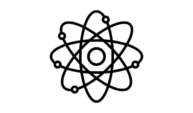 Atomic Science Symbol with Electron Orbits and Nucleus Outline Vector Illustration