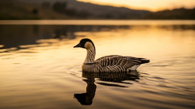 hawaiian goose nene close up on lake at morning light in haleakala national park hawaii usa video