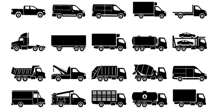 Set of diverse commercial vehicles illustration