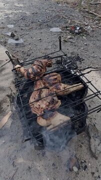 Grilled Chicken Cooking on an Outdoor Barbecue Grill