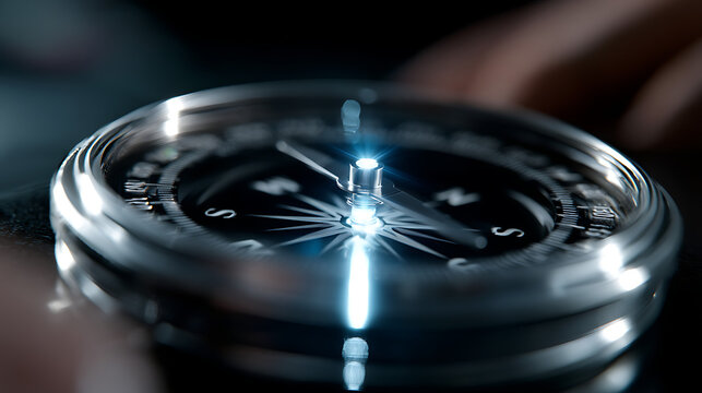 detailed navigation compass with needle pointing direction for outdoor expedition journey