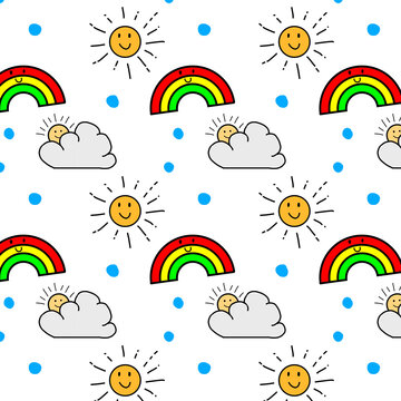 seamless pattern with rainbow and clouds