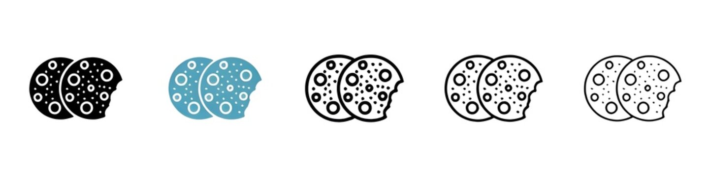 Cookie vector thin line icon set. homemade biscuit snack vector symbol. baked chocolate Cookies sign for web ui designs. Thin line customizable illustration. Contour symbol. Vector. Editable stroke