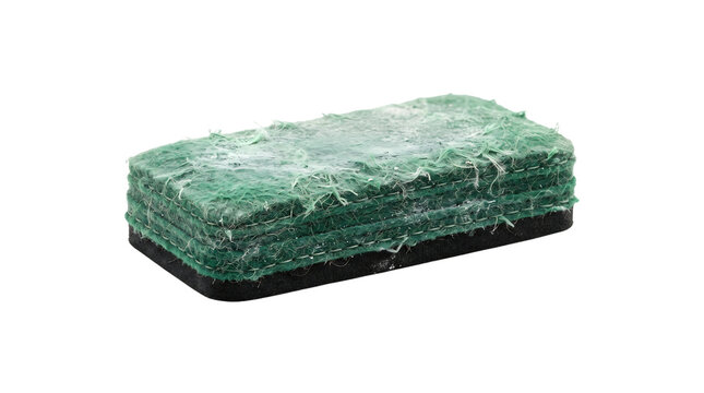 Green abrasive scouring sponge for heavy duty kitchen cleaning and dish washing isolated on transparent background