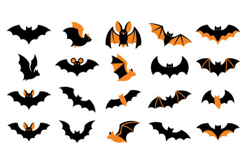 Fototapeta premium A collection of various bat silhouettes featuring a creative halloween bundle elements design for seasonal holiday party decoration projects