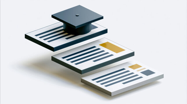 Graduation cap document diploma certificate education academic achievement success modern minimal design illustration