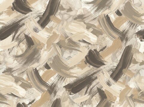 Abstract seamless pattern with expressive brown and beige paint brush strokes