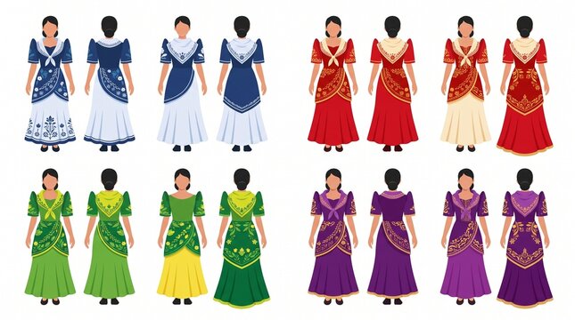 Modern Baro't Saya dress collection front and back flat fashion drawing
