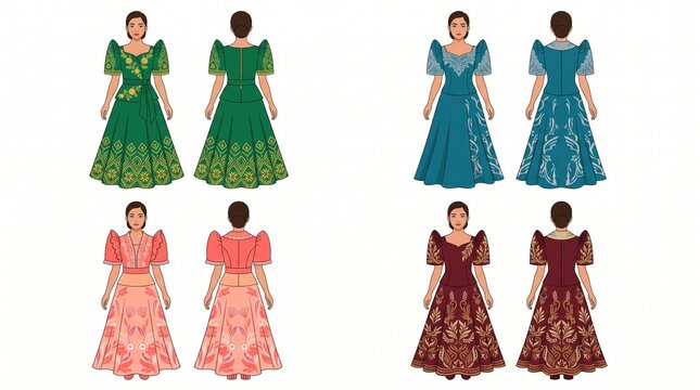 Modern Baro't Saya dress flat fashion drawing front and back view