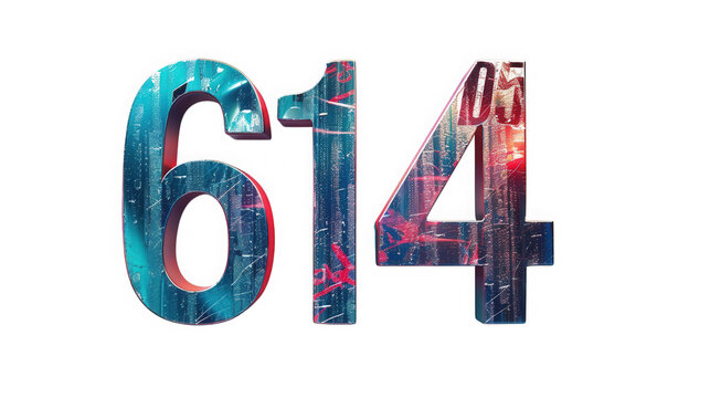 Three dimensional metallic numbers six one four with metallic style vibrant red light reflections displays numbers mathematics composition with rendered three
