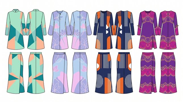 Malaysian Baju Kurung Dress Flat Drawing Collection