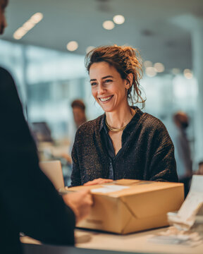 Diverse person making product return or exchange at retail customer service desk showing common transaction, consumer assistance and post purchase service experience satisfaction support interaction.