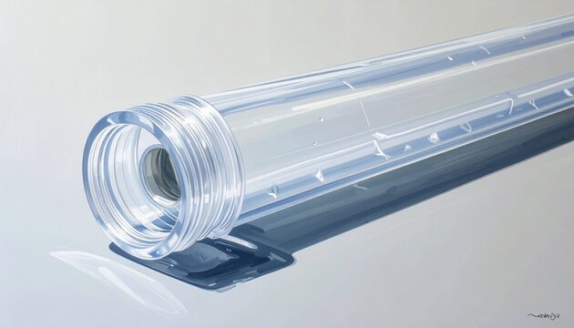 Transparent plastic test tube on white surface.