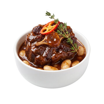 Jamaican braised oxtail stew with butter beans in bowl transparent PNG cutout