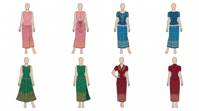 Cambodian Sampot Dress Front Back Set