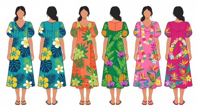 Hawaiian Muumuu Dress Flat Drawing Collection