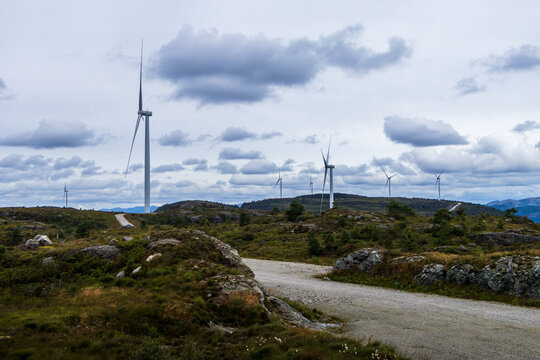 Wind Farm on Hilltop Plateau in Tysv&aelig;r, Rogaland, Norway