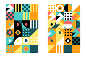 Obraz premium Vibrant geometric abstract patterns with colorful shapes and transparent background