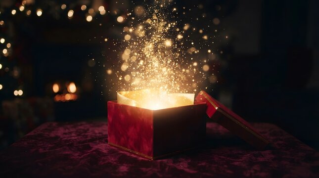 Magical glowing christmas gift box