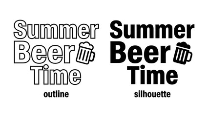 Fototapeta premium Summer Beer Time Logo: Two distinct logo designs for Summer Beer Time, one in outline and the other in silhouette, both featuring a stylized beer mug, perfect for seasonal promotions.