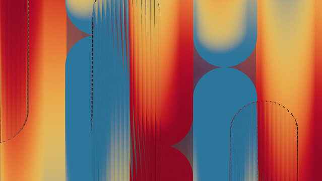 Abstract Digital  Background with Orange Red Blue Bars Arches and Distortion Texture