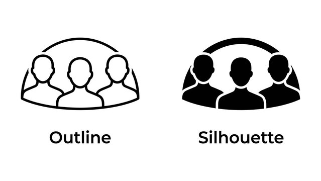 Team Iconography: A clear visual representation of teamwork and community, showcasing both an outline and a silhouette version of a group of people under an arch.