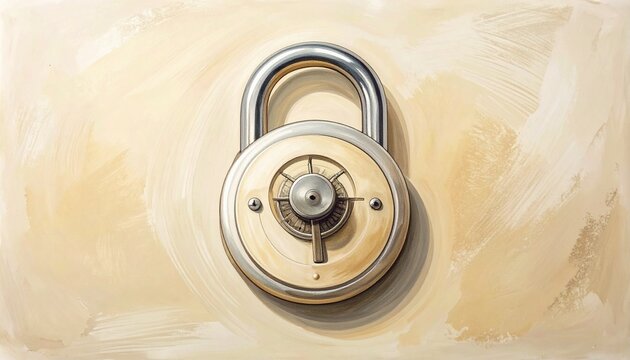 Vintage Brass Combination Padlock on Textured Background.