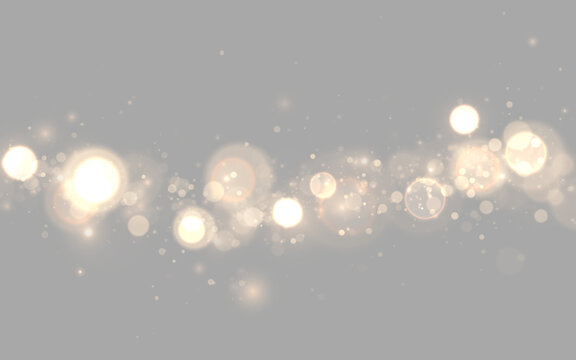 Soft golden glitter forms a radiant particle cloud. Bright sparkles create a festive atmosphere. PNG transparent effect adds luminous texture.