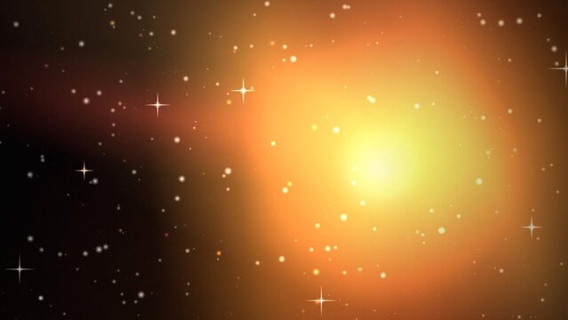 Fiery orange and yellow cosmic explosion with sparkling stars in the vastness of space