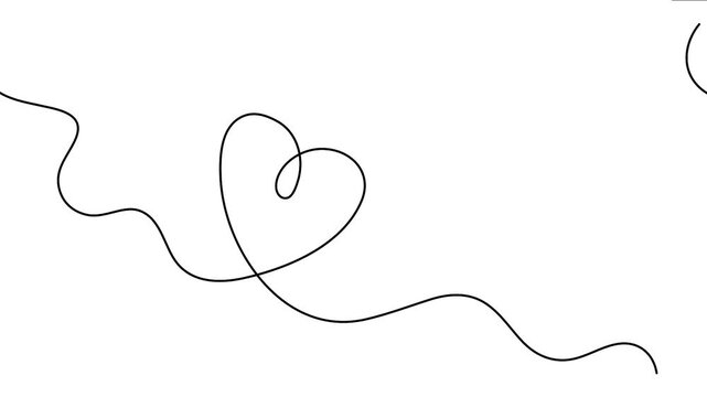Continuous line drawing 4K animation video featuring a single minimalist heart shape on a smooth wavy line path