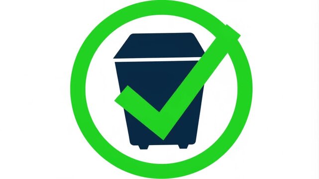 A green checkmark icon over a dark waste bin symbol representing proper garbage disposal.