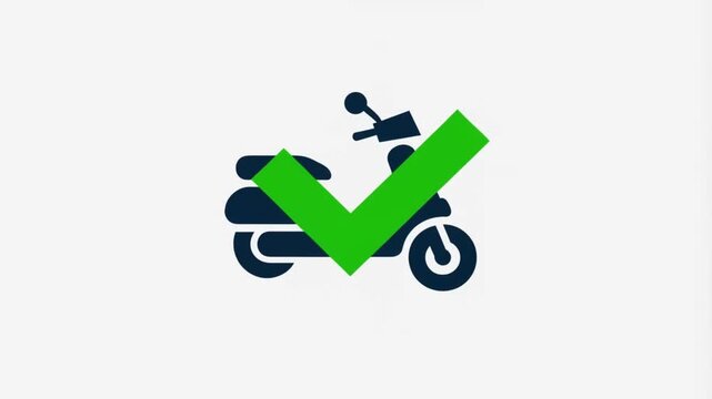 A flat icon of a scooter with a green checkmark indicating approval or completion.