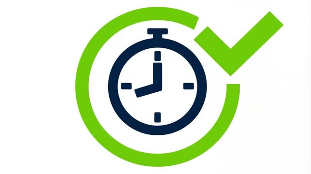 A clock icon with a green check mark symbol representing punctuality and efficiency.